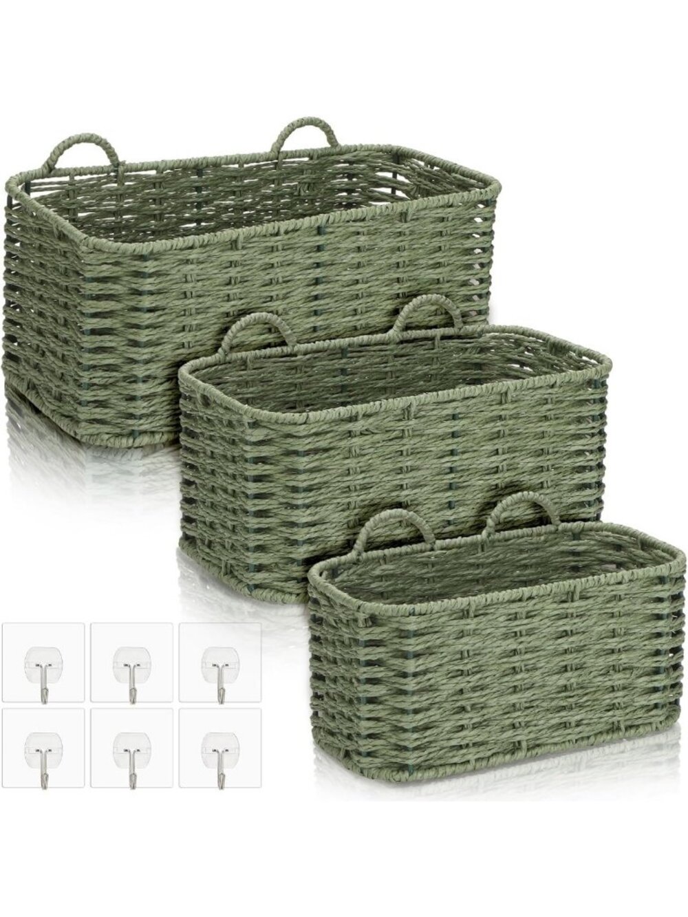 3 Piece Boho Woven Wall Baskets Set - Handmade Storage Bins for Kitchen & Decor